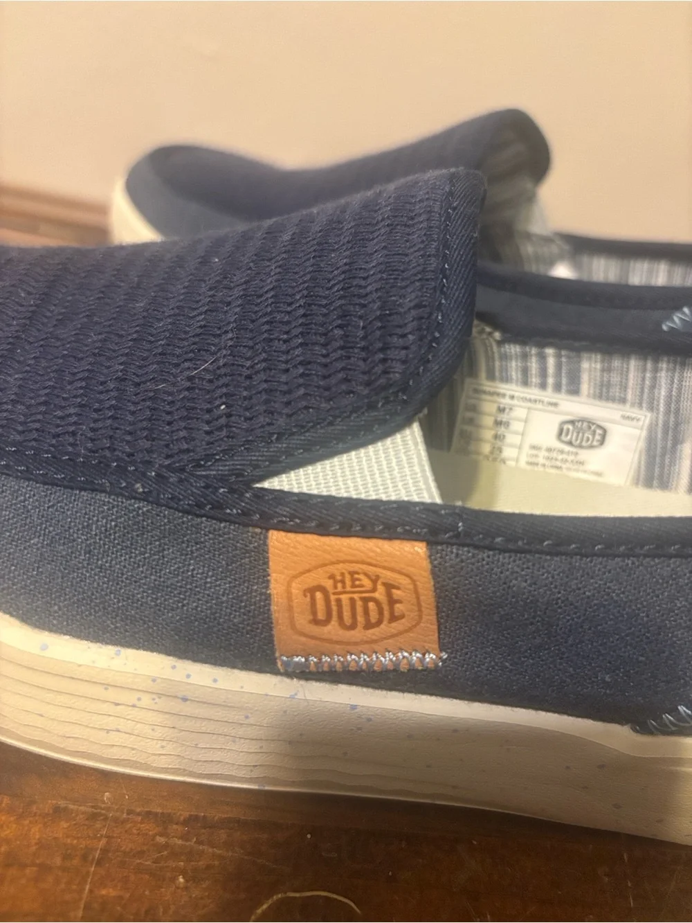 Hey Dude Navy Knit Slip-On Loafers with Tan Accent